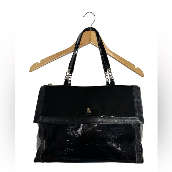 kate spade Handbags - Rare Kate Spade Patent Leather Tote Bag Black Zip Hot Pink Lined | Cow Leather